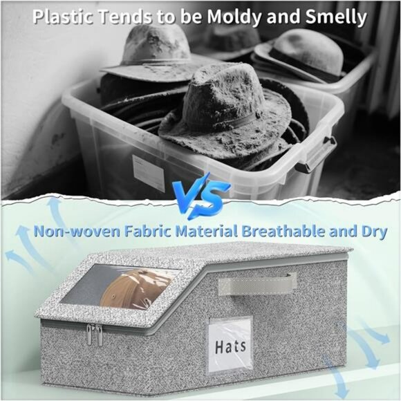 Hat storage box baseball cap organizer stackable closet container holds 20 caps - Picture 4 of 7